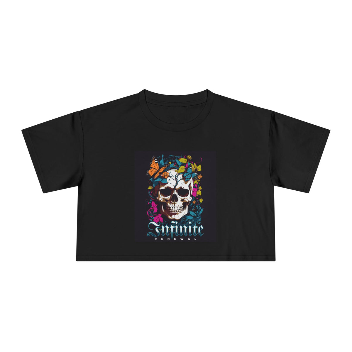 Colorful Skull Butterfly Women's Crop Tee, Casual Streetwear, Unique Graphic Top, Gift for Her, Summer Style